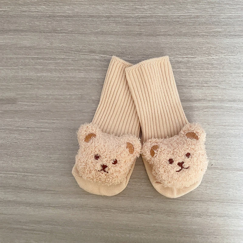 Baby Socks Cartoon Bear Long Knitting Spring Fall Winter Anti Slip Socks Infant Socks 3-6 Months