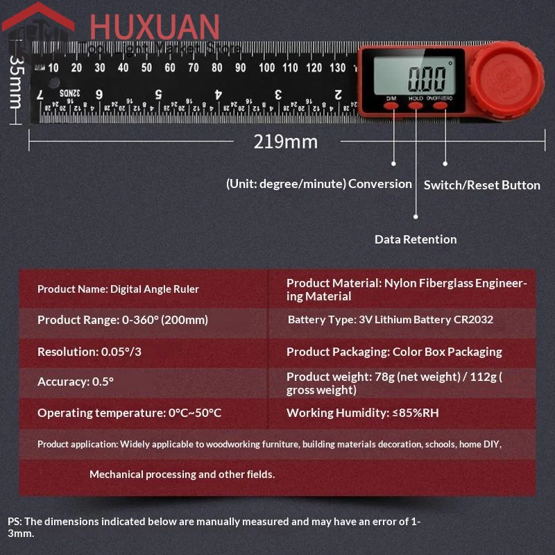 200mm/300mm 디지털 각도 측정기 프로트랙터 인클리노미터 전자 각도기 각도 길이 측정 도구