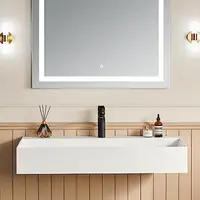 Rectangle Vessel Sink Matte White Stone Resin 30"x18" Wall Mount Bathroom Sink with Pop-up Drain Scratch-Resistant Minimalist 2