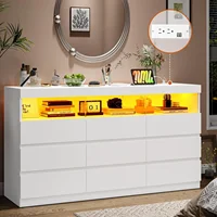 9 Drawer Dresser for Bedroom with LED Lights, Large Chest of Drawers Handle Free, Modern long Dressers with Charging Station 1