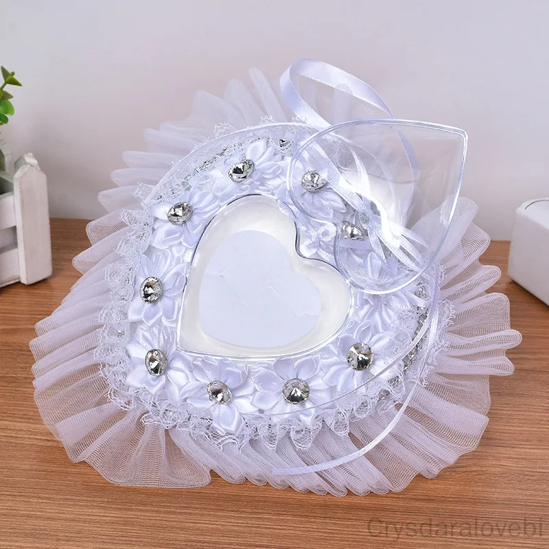 

5pcs European And American Style New White Ring Pillow Wedding Heart-shaped Ring Pillow Lace Ring Box Wedding Supplies