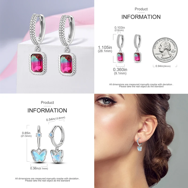 Hoop Earrings Silver Earrings Silver Hoop Earrings Womens Earrings 925 Sterling Silver Butterfly Crystal Star Colorful Feather Hoop Earrings For Women Wedding Engagement Birthday Gift