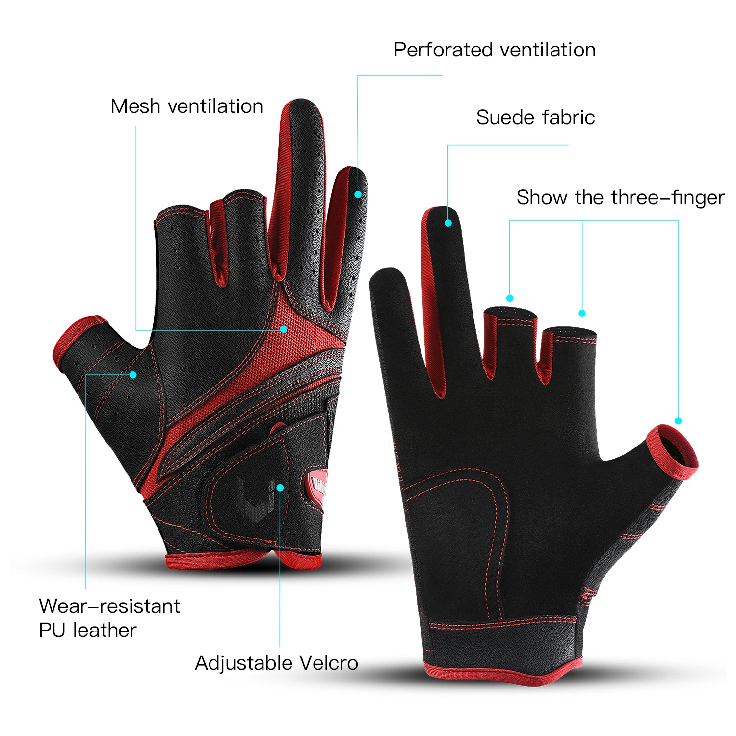 Fishing Gloves Three Finger Cut Gloves for Fishing Sun Protection Male Anti-Slip Cycling Breathable Sports Gloves