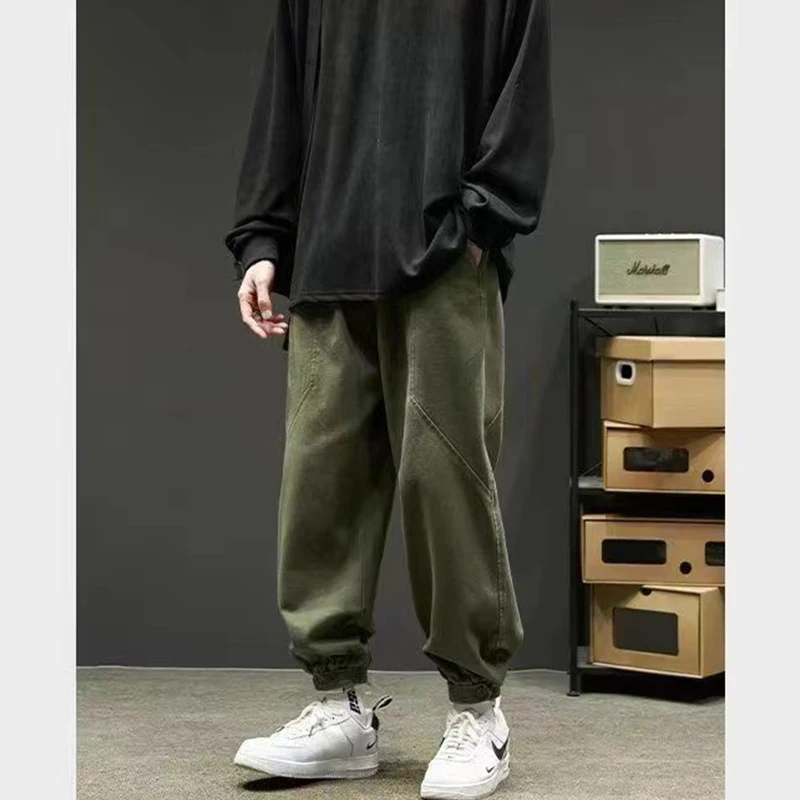 Autumn Winter Men's Streetwear Fashion Trousers Male Loose Casual Patchwork Pockets Sweatpants Homme All-match Pure Cotton Pants