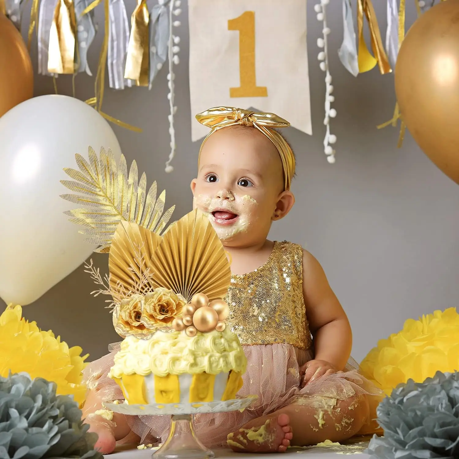 2pcs Palm Leaf Cake Toppers Gold Pink Palm Leaves Cake Topper for Birthday Decoration Baby Shower Party Wedding Decoration