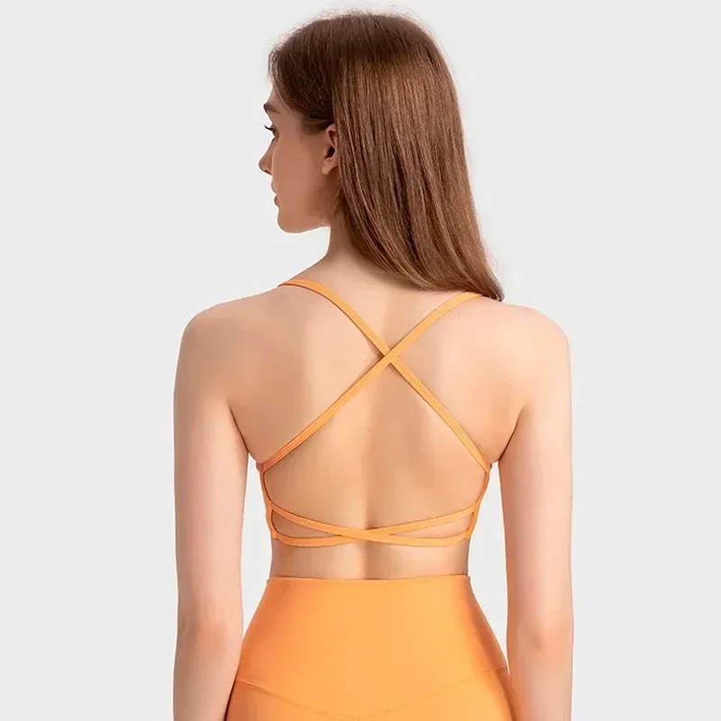 Lemon Women Cross Strap Backless Fitness Sport Bras Gym Yoga Crop Top Vest High Impact Workout Bralette Push Up Sexy Underwear