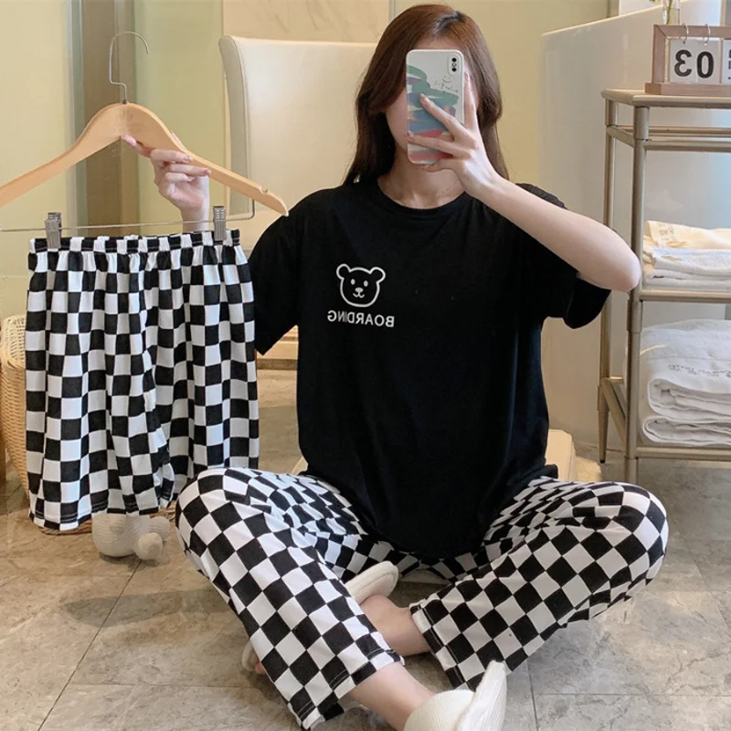 New Three-Piece Set Of Female Pregnant Women Summer Pajamas Women Short-Sleeved Trousers Casual Women's Pajamas Homewear Suit 5