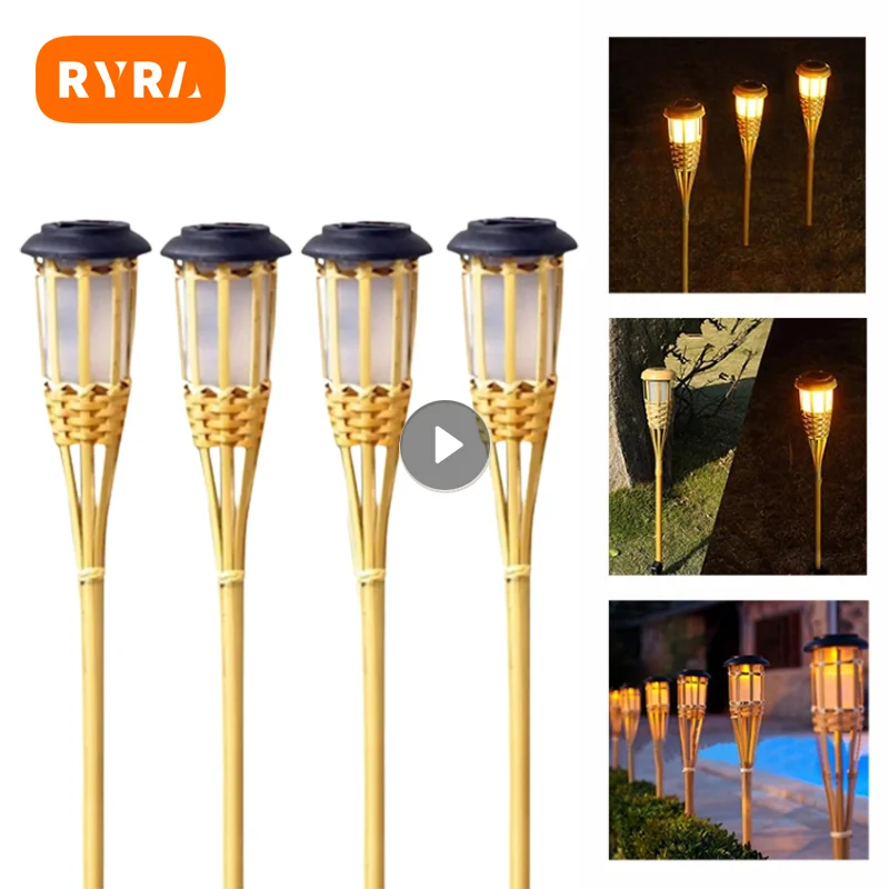 

LED Flame Lawn Lamp Bamboo Solar Garden Lights Decoration For Fence House Pathway Automatic Torch Light Outdoor Solar Lighting