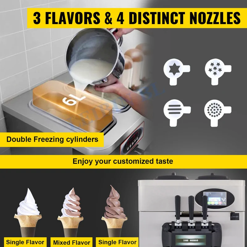 Description Picture 5 of item20-28L/H Soft Ice Cream Maker Commercial Countertop Tricolor 2+1 Flavors Sweet Cones Freezing Equipment Vending Machine