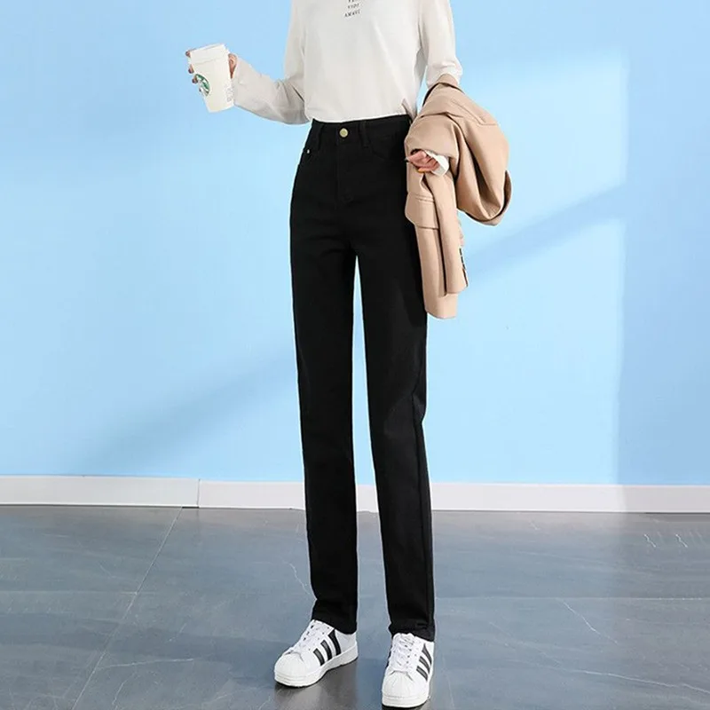 Women High Waist Straight Jeans Spring All Casual Stretch Denim Pants Korean Streetwear Pantalones New Retro Classic Vaqueros