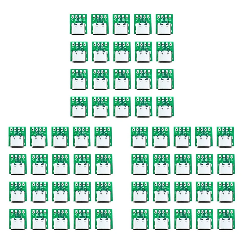 

60 Pcs Female Connector USB Type C Breakout Board With PCB Converter Board For Data Line Wire Cable Transfer