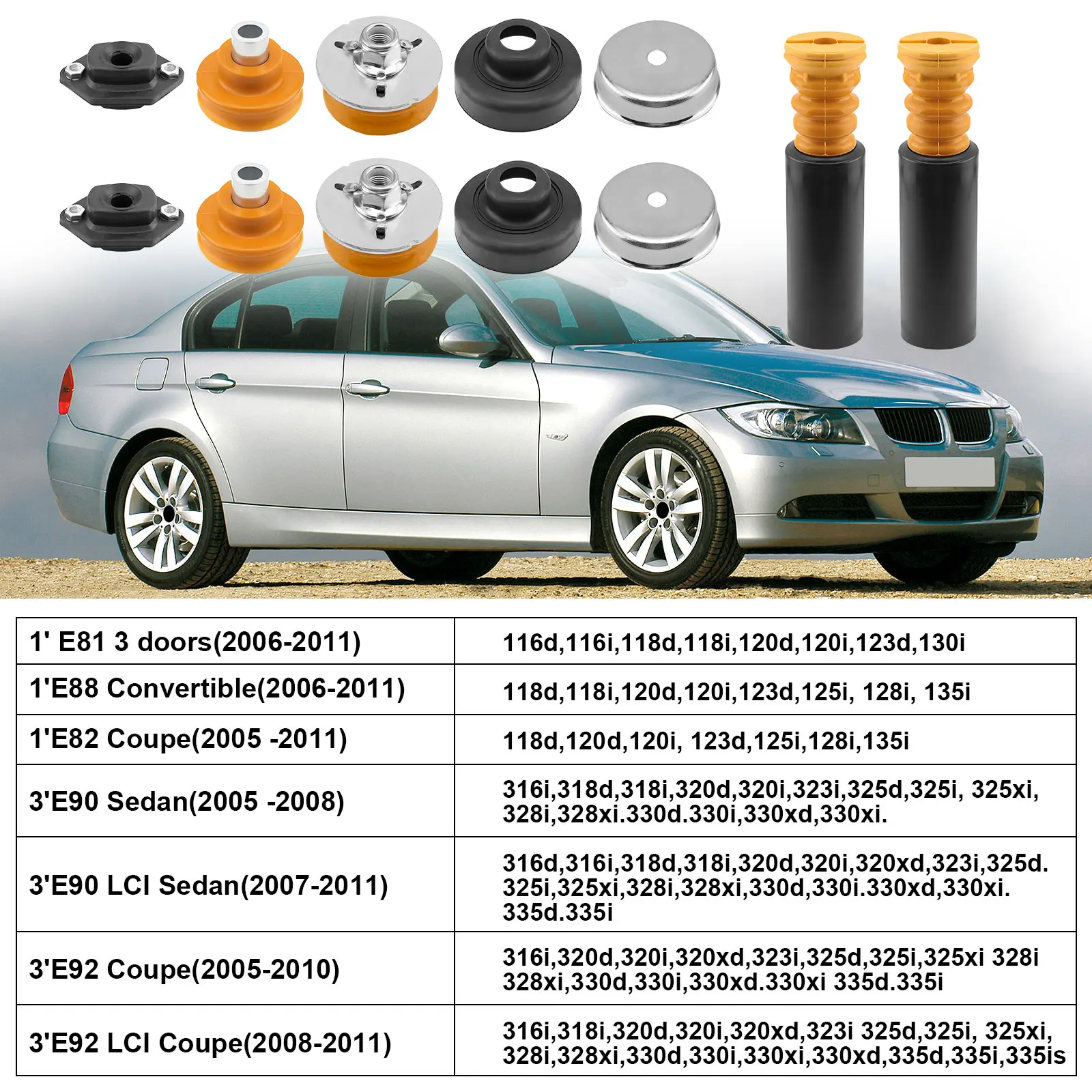 BMW 1 3 Series Rear Shock Absorber Mount Bump Stop Grommets Kit 33506767010 33526768544 33536767334 33506771737 33536767334