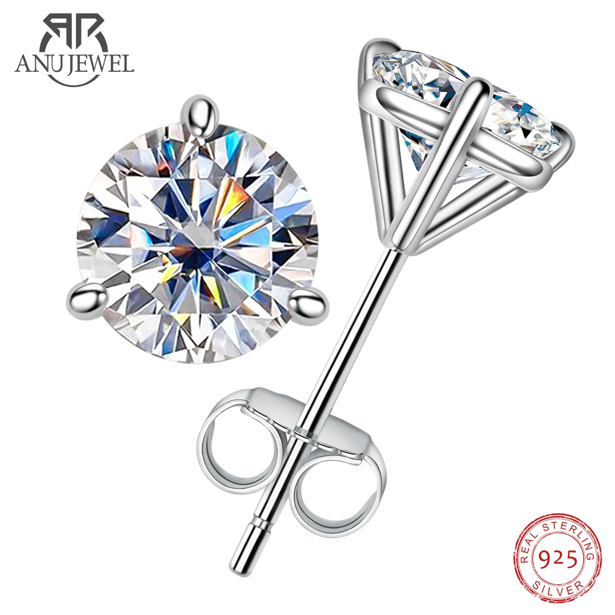 AnuJewel 2cttw D Color Moissanite Diamond Stud Earrings  925 Sterling Silver Classic Earrings Jewelry Wholesale