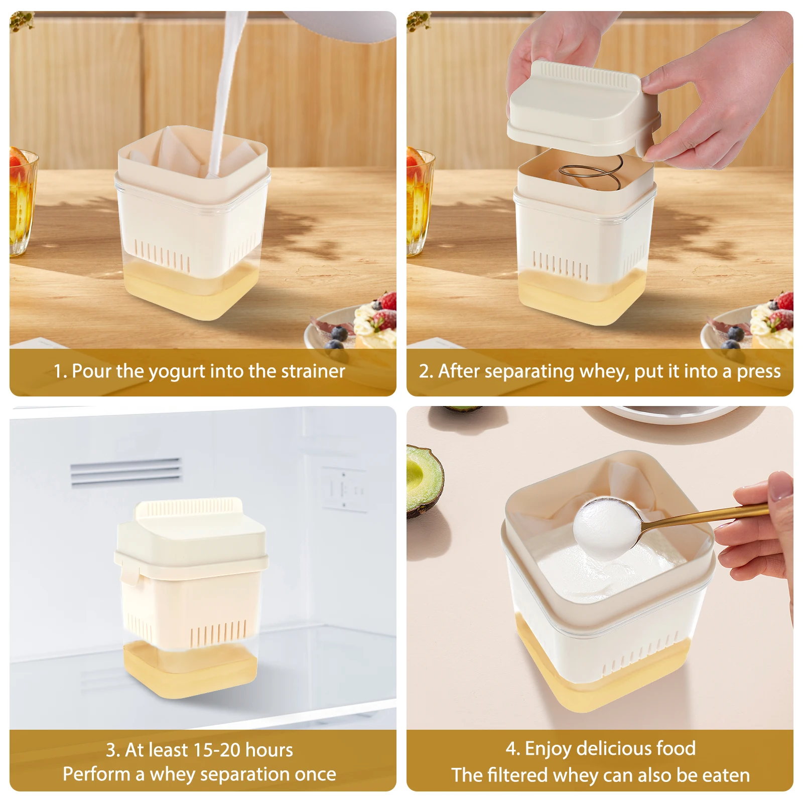 Yogurt Strainer with Lid and Mesh Filter Milk Strainers Safe Yogurt Whey Separator Maker Strainer Kitchen Accessories