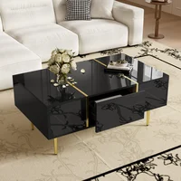 Table basse Table basse rectangulaire Salon Table basse moderne en noir brillant et 2 tiroirs 3