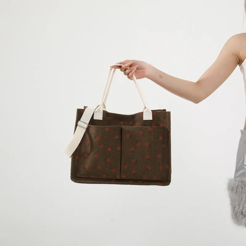 New Style Fruit Strawberry Print Large Capacity Multi Pocket Tote Bag Single Piece Shoulder Bag Handbag