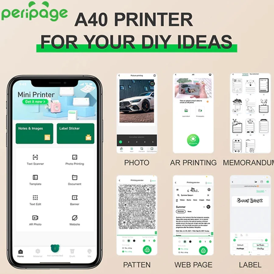 PeriPage-Imprimante photo portable sans encre, papier thermique sans fil,  téléphone Bluetooth, imprimante photo, outils de bureau mobiles de  documents, A40, A4 - AliExpress