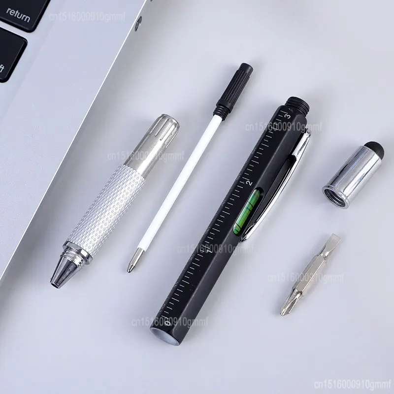 4Pcs Set Multifunction Ballpoint Pen Blue Black Ink With Measure Ruler Screwdriver Touch Screen Stylus Tool Writing Stationery