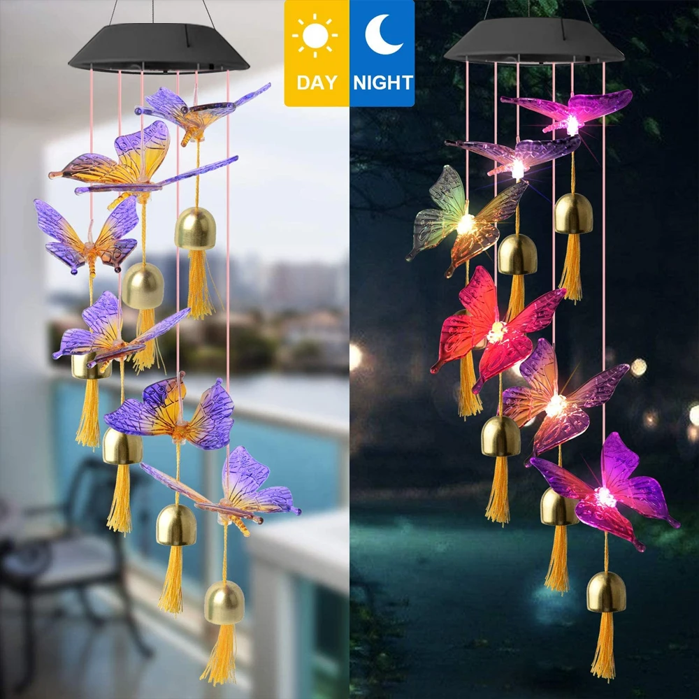 Color changing Solar Wind Chime Crystal Ball Hummingbird Wind Chime Lamp Waterproof Outdoor Use for Courtyard Garden Decoration outdoor solar spot lights Solar Lamps