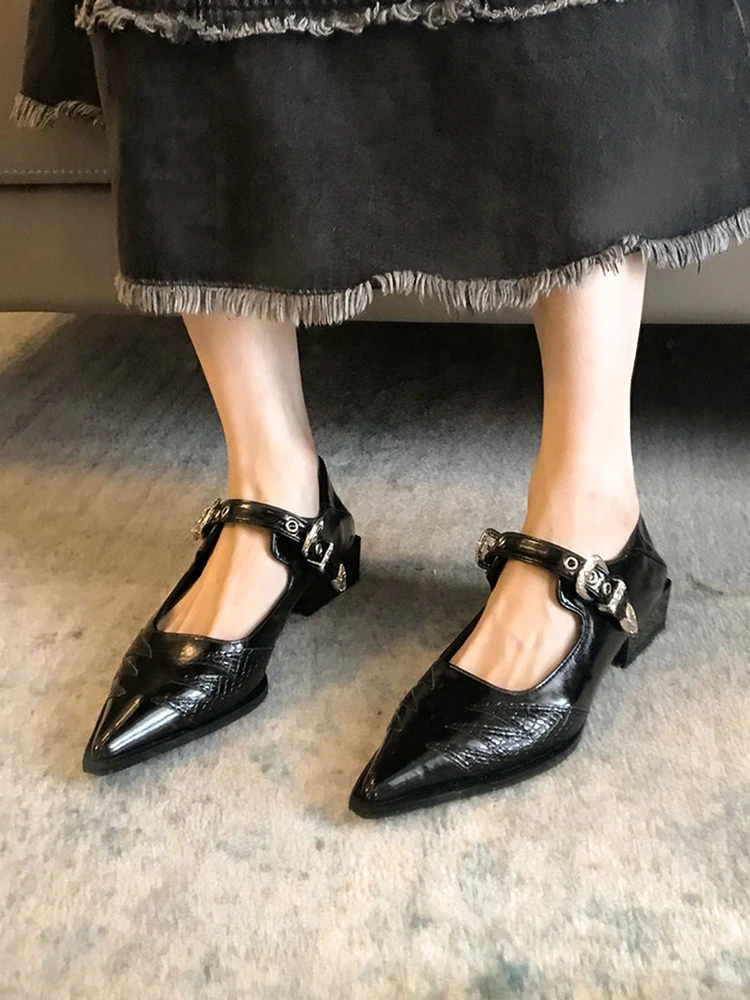 

Женские туфли, кожаные туфли, весна-осень 2023, Новая Винтажная обувь с пряжкой и закрытым носком, на низком каблуке, Мэри Джейн