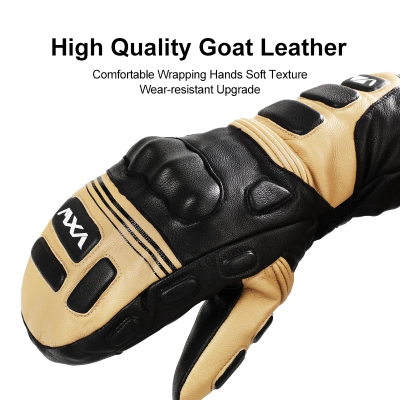 VXW Leather Ski Gloves Waterproof Thermal Fleece Lining Goatskin Mittens Snowboarding for Winter Outdoor Snow Gloves Women Men