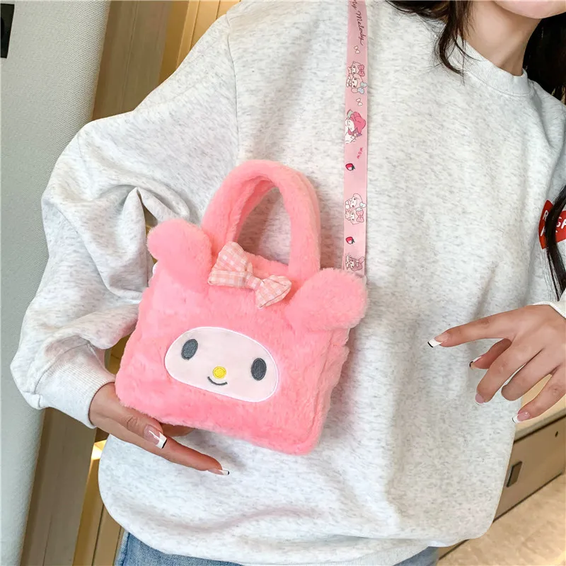 

Cute Cartoon Mys Melodys Cinnamorolls Plush Crossbody Bag Mobile Phone Bags Handbag for Kids Girl's Delicacy Birthday Gift