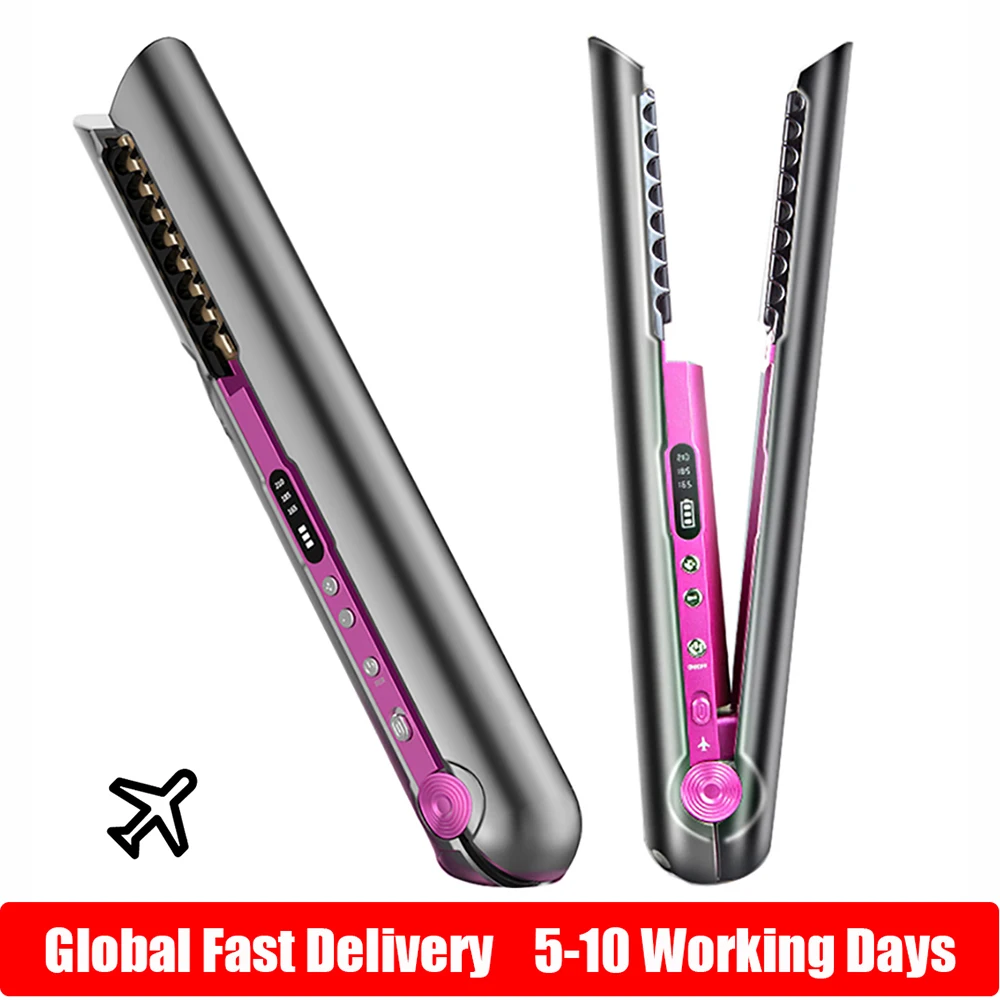 

Flat Iron Mini 2 IN 1 Roller USB 4800mah Wireless Hair Straightener with Charging Base Portable Cordless Curler Dry and Wet Uses