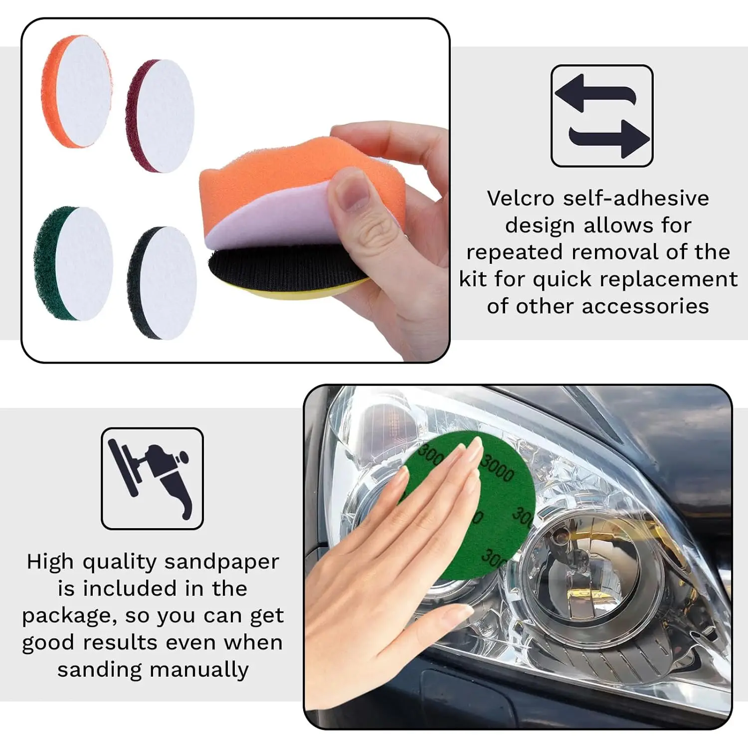 Auto Headlight Polishing Set 38Pcs 3Inch for All Car Headlights Restoration