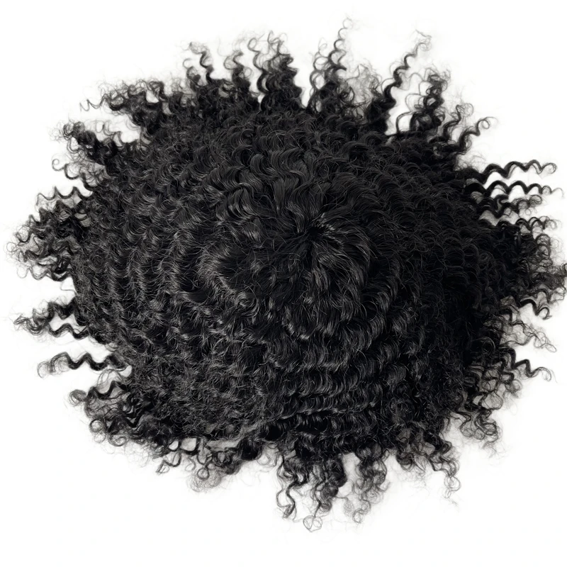 Mongolian Virgin Human Hair Hairpieces #1 Jet Black 12mm Wave Toupee 8x10 Full Lace Unit for Black Men
