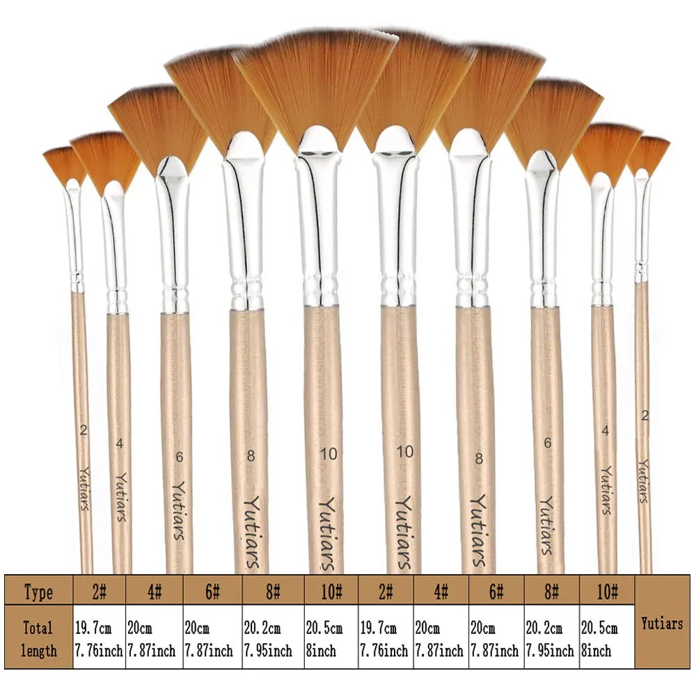 10pcs Paint Brushes Set, Fan Brushes Acrylic Paint Brushes Oil Painting Brushes with Nylon Hair & Short Wood Handle Painting 2