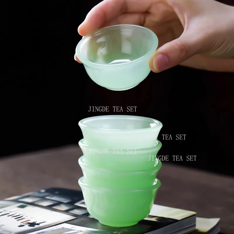 6pcs Celadon Jade Porcelain Teacup Household High-end Tea Cup Set Chinese Style Glass Hospitality Cup Drinking Utensils Tea Set