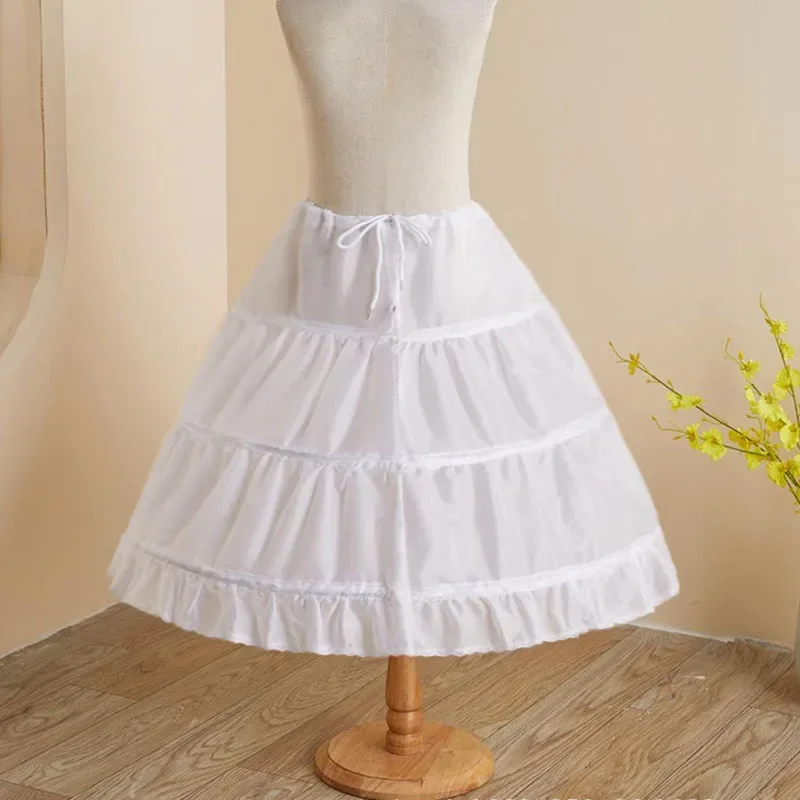 Cosplay enfants Jupon a-ligne 3 cerceaux Jupon Enfant enfants Crinoline garniture fleur fille robe sous-jupe taille élastique