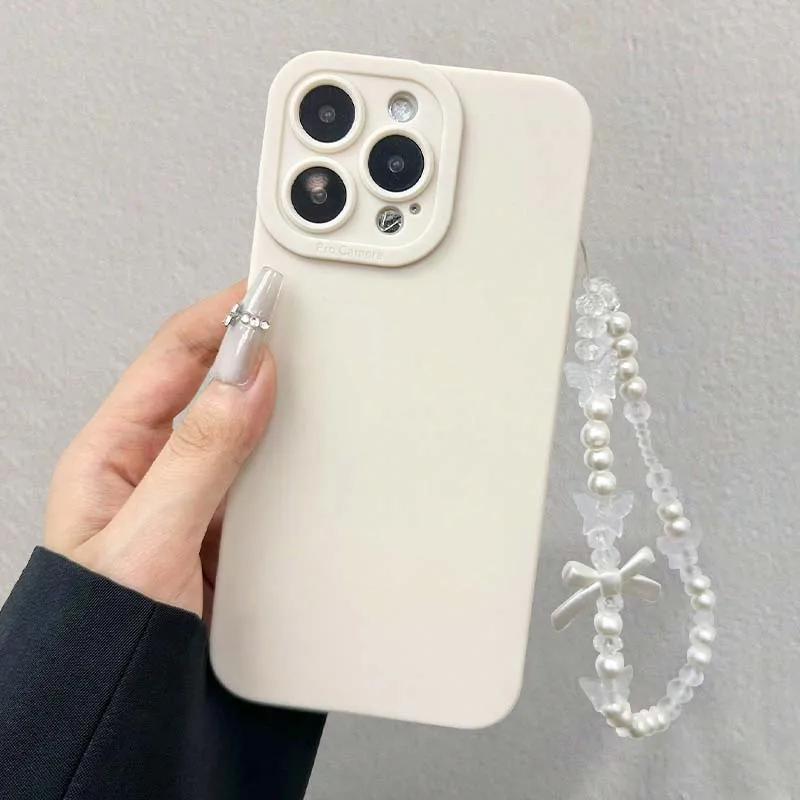 Elegant Korean White Pearl Bowknot Lanyard Phone Case Cover