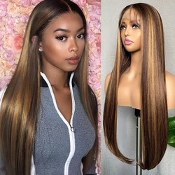 IPARTY Highlight Synthetic Lace Front Wig 32In Long Straight with Pre Plucked Baby Hair Honey Blonde Middle Part Hair for Women