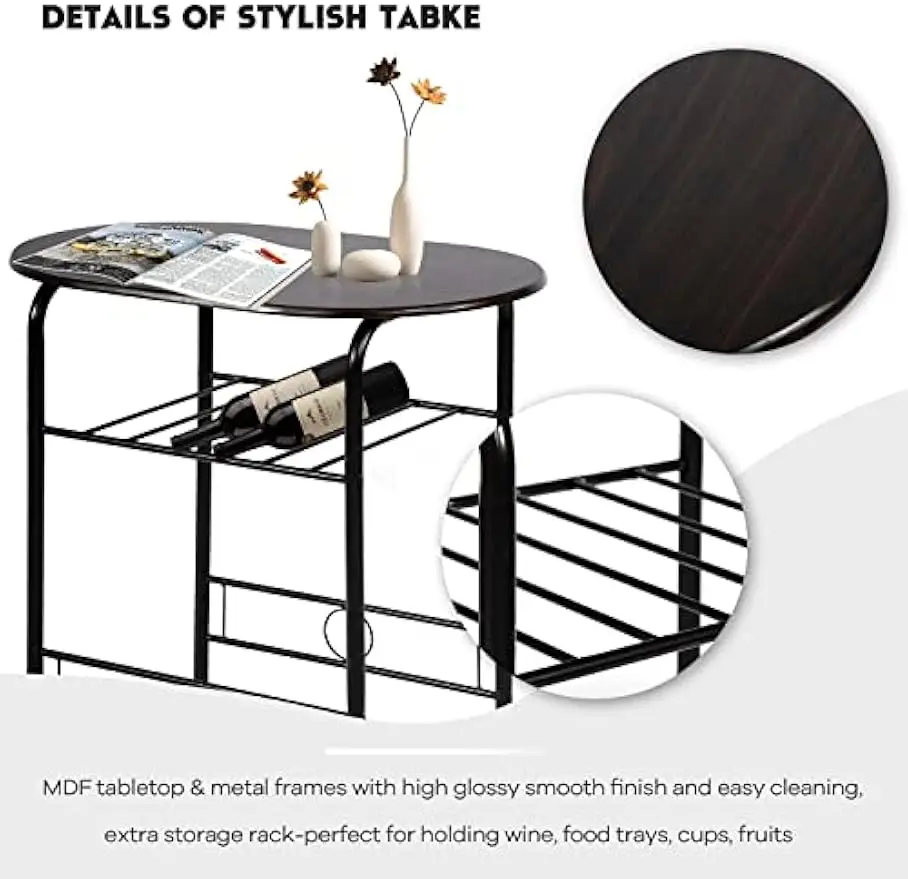 3-Piece Dining Table and Chair Set, Bistro Table Set of 2 for Kitchen Dining Room Bar Breakfast Compact Space Metal