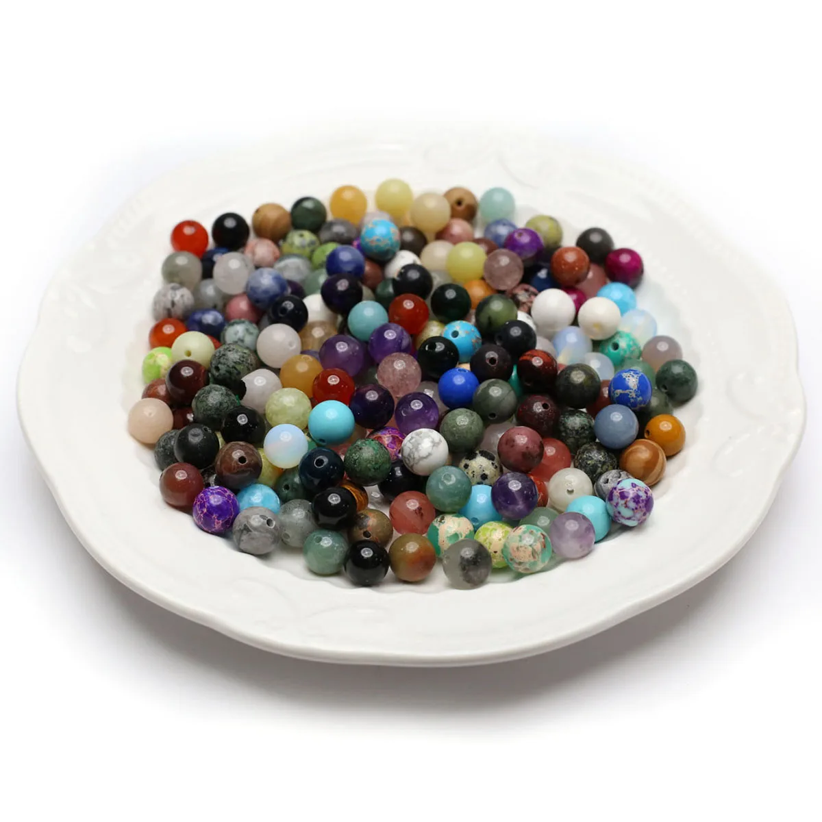 100PCS Random Color Natural Semi precious Stone Round Beads Pendant Jewelry Making DIY Necklace Accessories Gift
