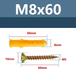 Versatile Plastic Expansion Tubes with Self - Tapping Screws and Caps, 30 - Piece Set - 20pcs (M8X60mm)