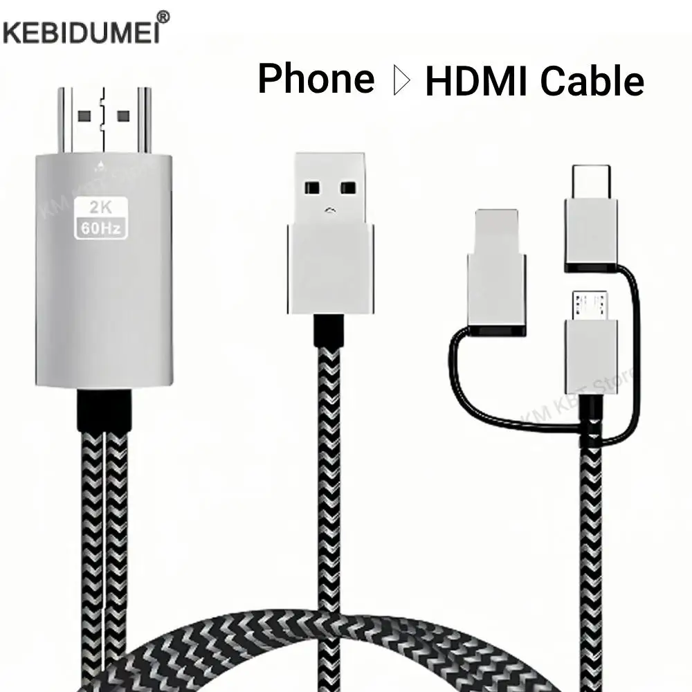 Universal 3-in-1 HDMI Phone to TV Converter Cable for HD Display Connection