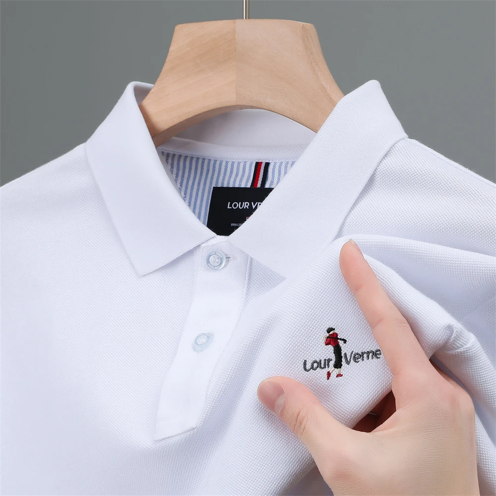 

High End Luxury 100%Cotton Men's Polo Shirt 2023 Summer New Lapel Embroidery Short Sleeve Korean Trend Fashion Golf Ropa T-Shirt