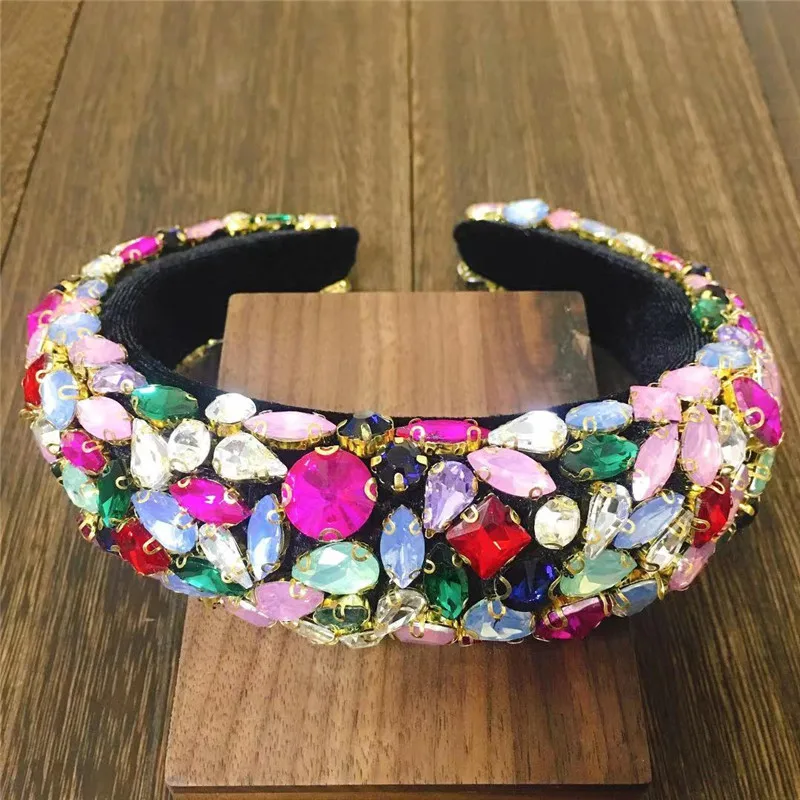 

Full Crystal Luxury Baroque Padded Headband For Women Diamond Rhinestone Hairband Wide Thick Girls Headwear Hair Accessori