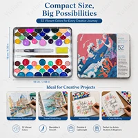 52 Colors Watercolor Paint Set Metal Tin Box Shell Pan with Water Brush Detail Brush Portable Artist Kit for Painting DIY Art 5