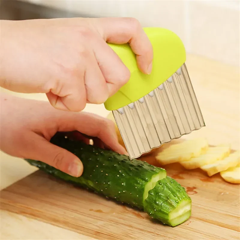 Description Picture 6 of itemStainless Steel Vegetable Potato Carrot Wavy Cutter Potato Chips Corrugated Wave Knife Kitchen Wrinkled French Fries Tool Gadget