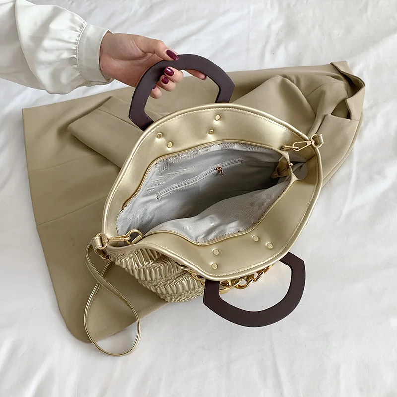 2022 New Style Wooden Handle Hand Bag for Women Top Shoulder Bag