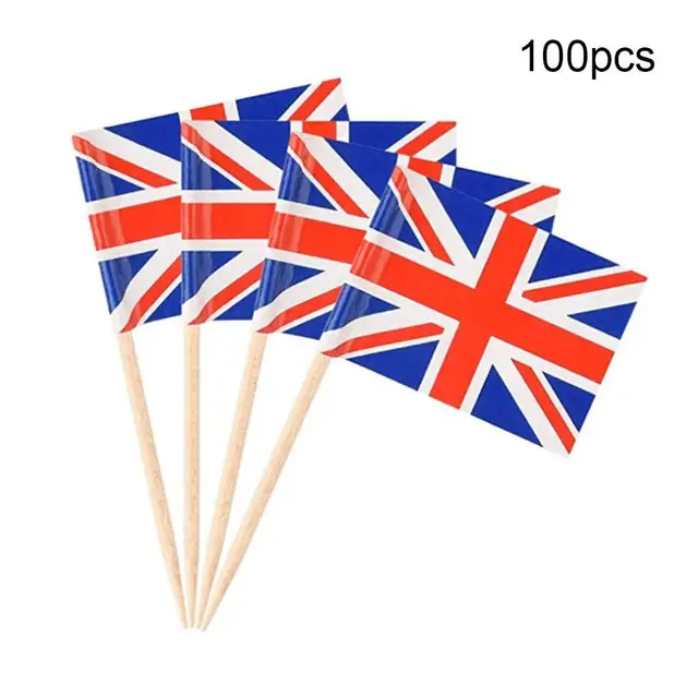 100 Pcs Egyesült Királyság Zászló Brit Fogpiszkáló Zászlók Party Cupcake Toppers Union Jack Válogatás Queens 70 Éves Koktélpálcák