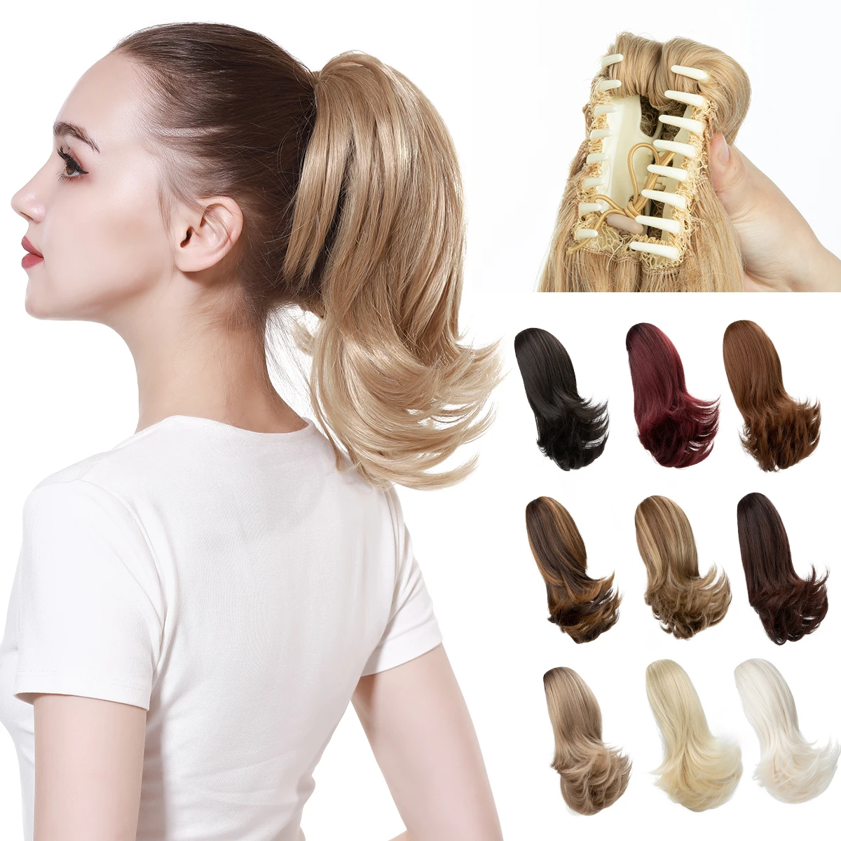 SARLA Synthetic Claw Clip In Ponytail Hairpiece Horse Tail Fake Hair Wavy Blonde False Pigtail With Elastic Band Hair Extensions