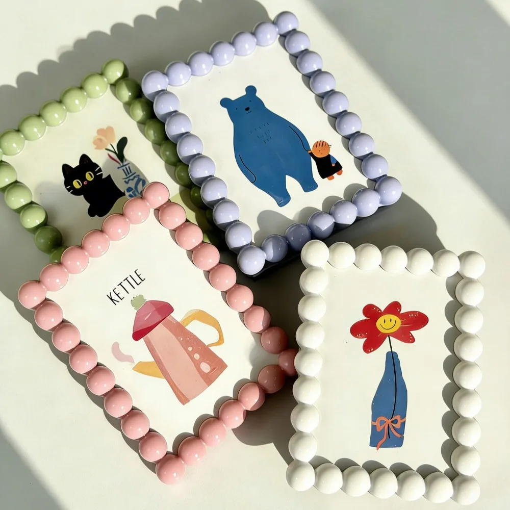 Cornice Portafoto con Perline, Design Cartone Animato Carino, Espositore da Tavolo Kawaii, Porta Foto da Scrivania per Casa, Ufficio, Camera da Letto