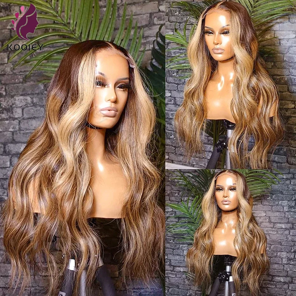 

Ombre 4/27 Highlight Body Wave 13x4 Lace Front Human Hair Wigs Brazilian 200 Density 13X6 Colored Lace Frontal Wig For Women