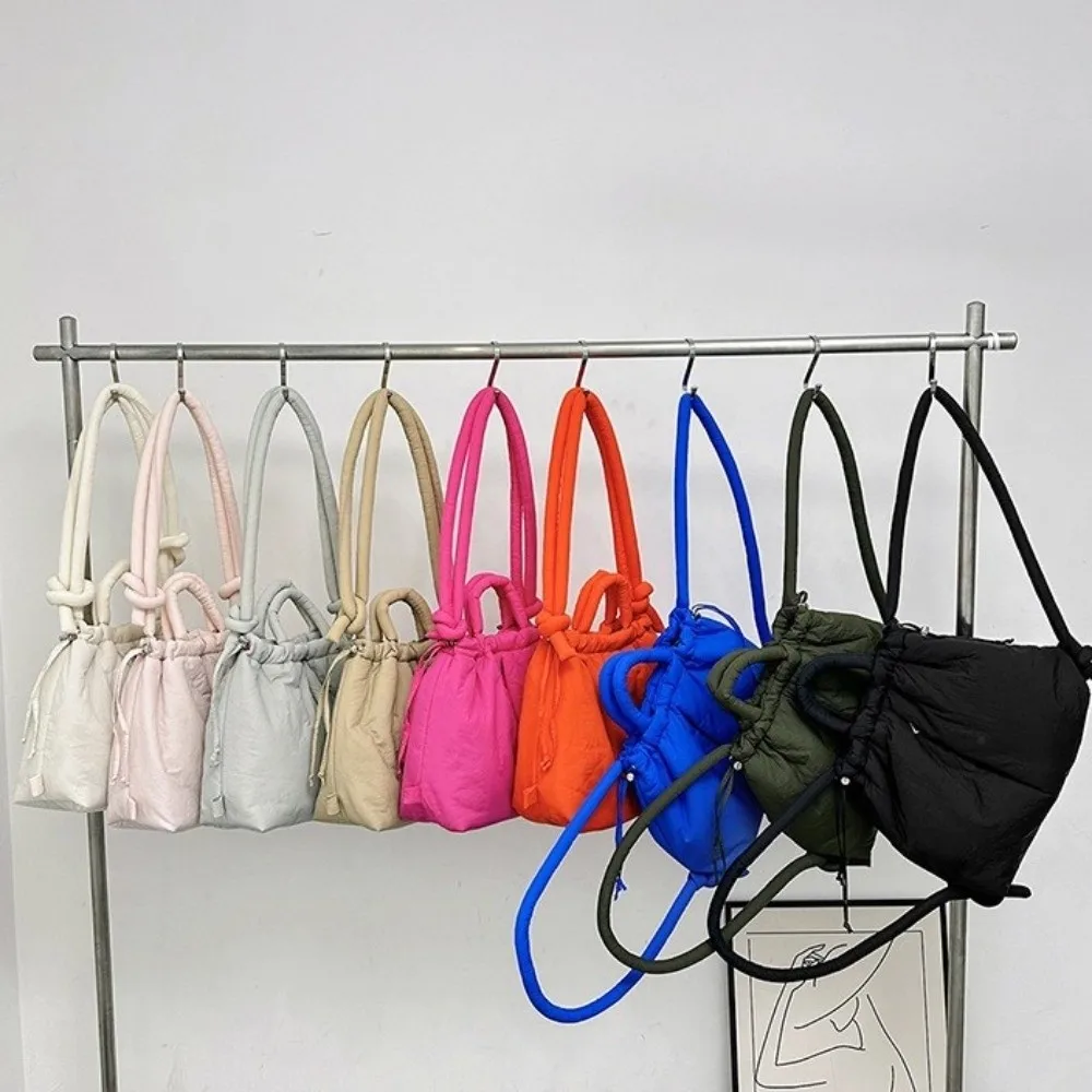 Large Capacity Nylon Drawstring Backpack Lightweight Padded Nylon Dual-Use Shoulder Bag Knotted Strap Nylon Down Cotton 3