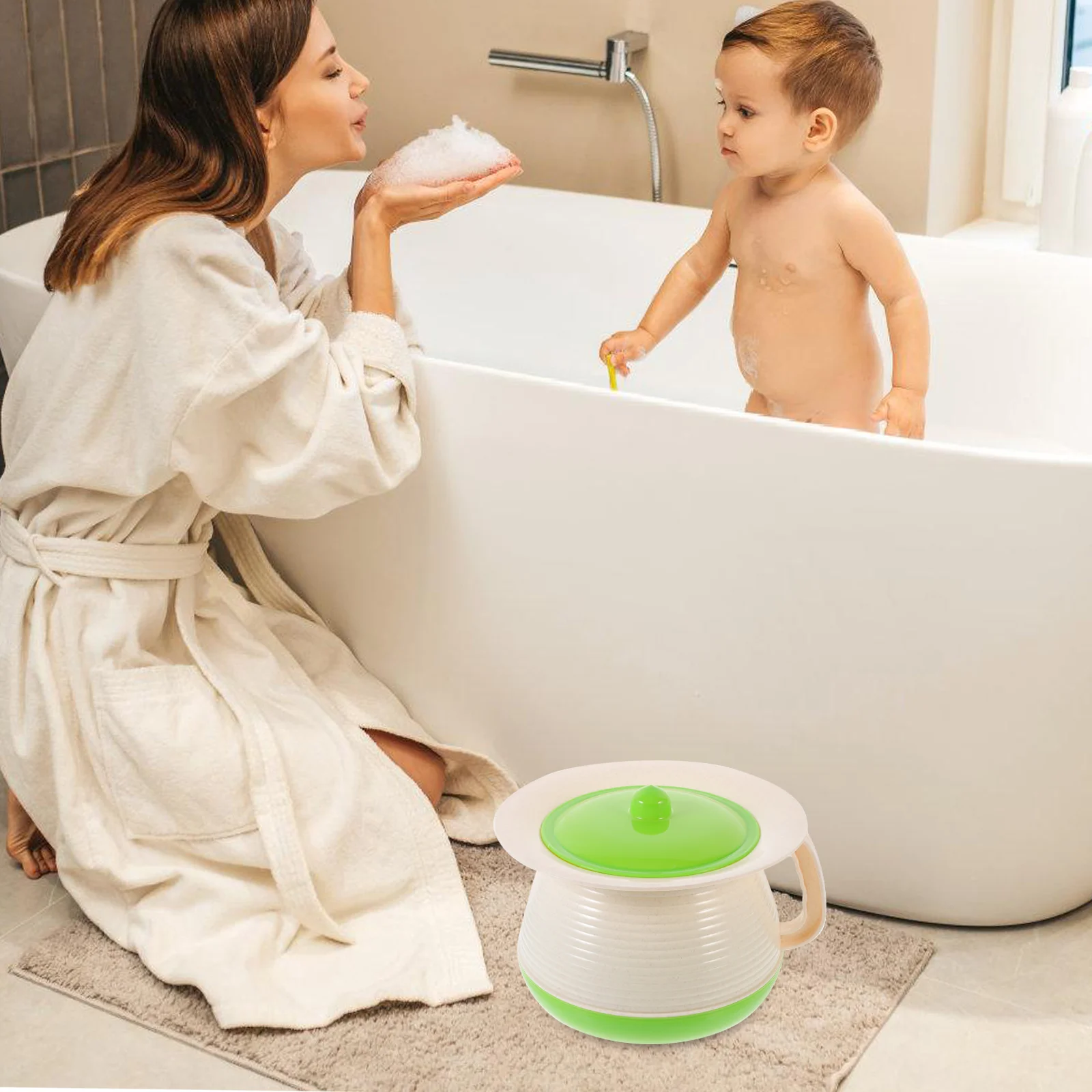 

Unisex Chamber Pot with Lid Spittoon Chamber Bucket Plastic Bedpan Household Night Urine Jug
