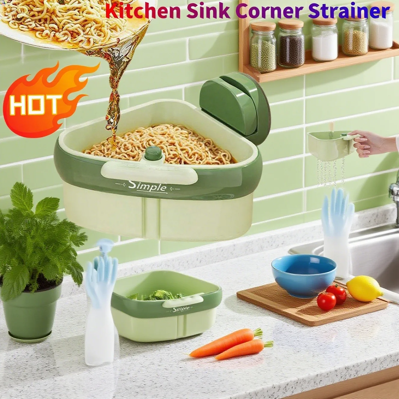 1/2PCS Kitchen Sink Corner Strainer Multi-functional Corner Sink Strainer Corner Sink Strainer Sink Drain Basket Fruit Drainer